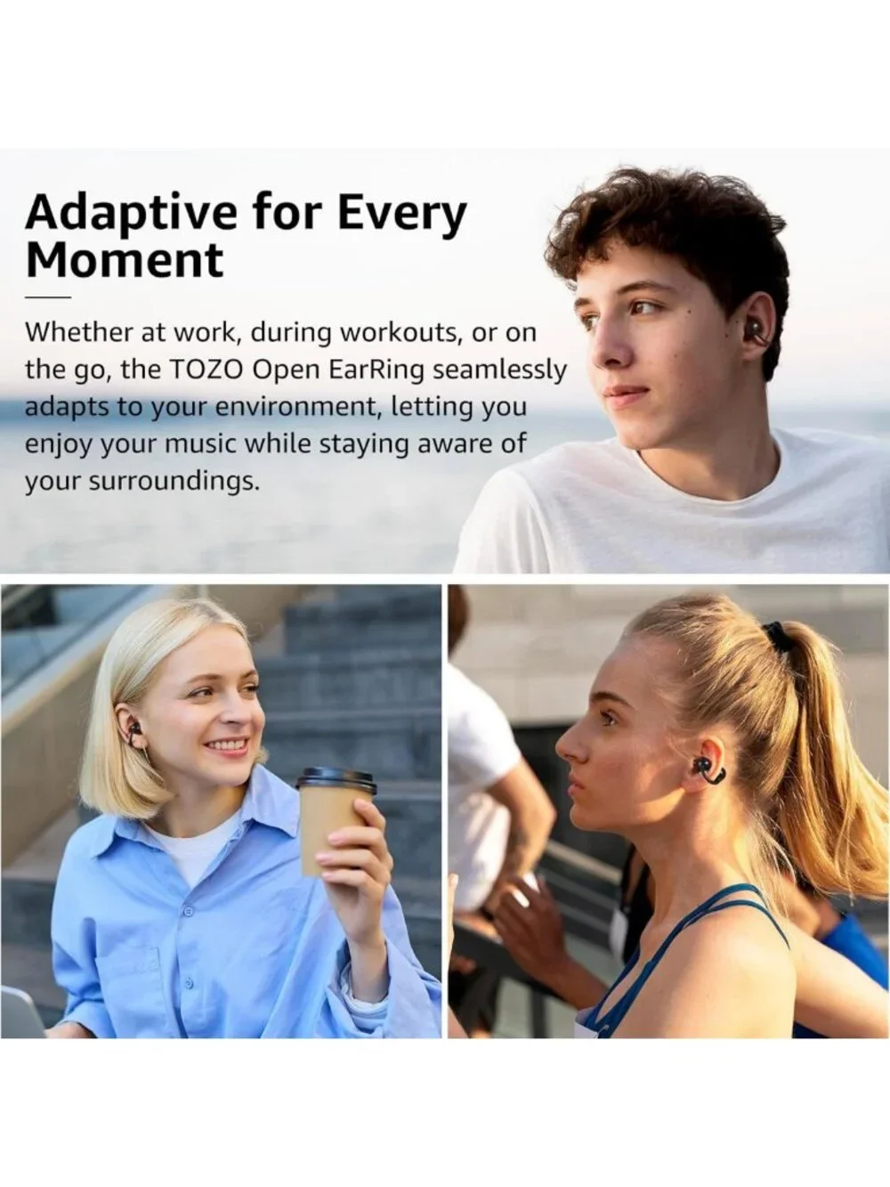 Lightweight Open Ear Wireless Earbuds, 40H Playtime, Bluetooth 5.4, Sports